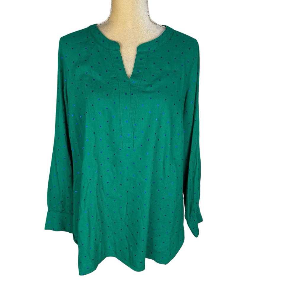 Talbots Green Sparkle Polka Dot Tunic Top Long Sleeve Viscose‎ Cotton 1X Petite